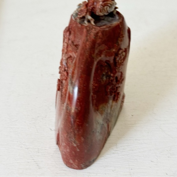 Vintage Chinese Natural Red Shoushan Stone Carved Cherry Tree Blossom Teapot - Picture 4 of 16